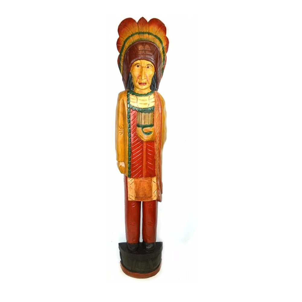 5 Foot Tall Giant Hand Carved Wooden Cigar Indian Statue Sculpture